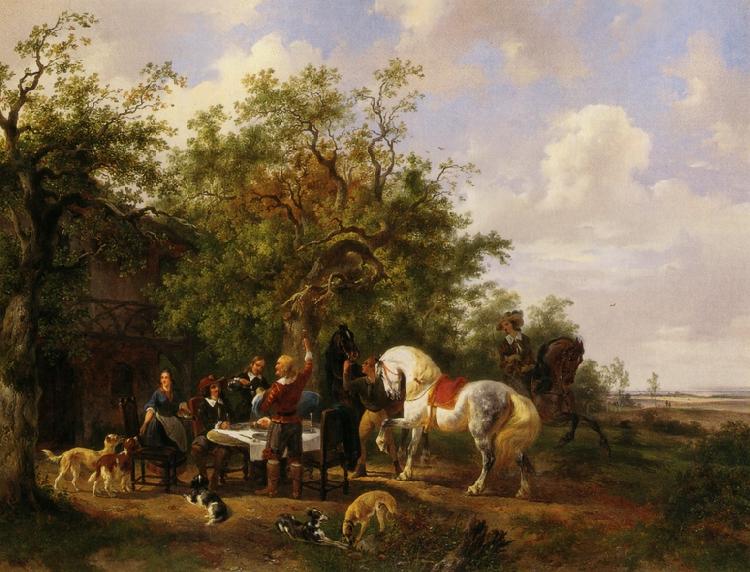 Wouterus Verschuur Compagny with horses and dogs at an inn oil painting picture